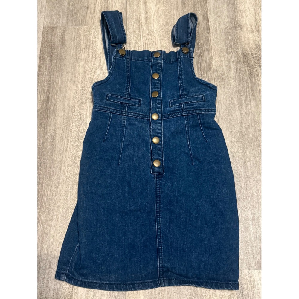 21 Denim Button Front Overall Pinafore Dress Blue XS